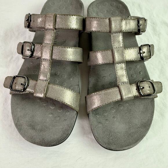 Vionic Women's 8 Pewter Gray Leather Strappy Slide On Comfort Sandals Walking - Picture 4 of 10